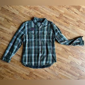 Harley-Davidson green and orange flannel, size large